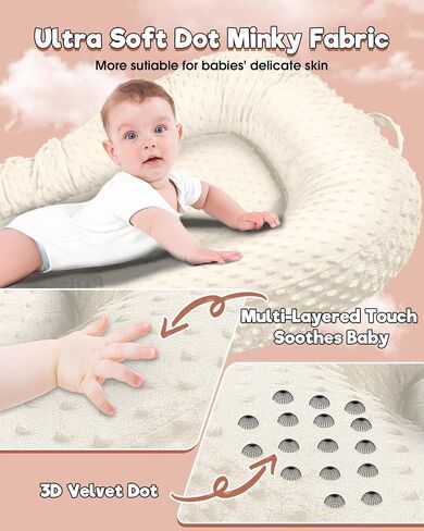Baobrava Baby Lounger, Portable Tummy Time Mat and Infant Floor Seat,White | Double-Sided Velvet and Dotted Fleece, Breathable Soft, Removable Washable Cover, Easy To Fold and Carry, Baby Essential Gift in Saudi Arabia