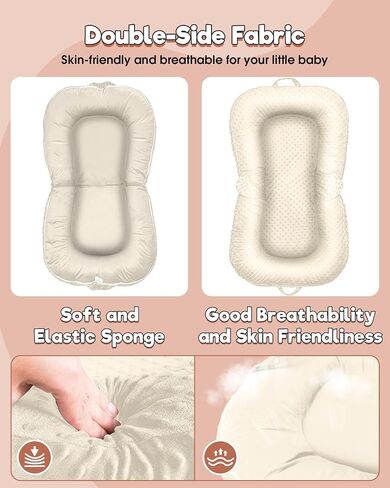 Baobrava Baby Lounger, Portable Tummy Time Mat and Infant Floor Seat,White | Double-Sided Velvet and Dotted Fleece, Breathable Soft, Removable Washable Cover, Easy To Fold and Carry, Baby Essential Gift in Saudi Arabia