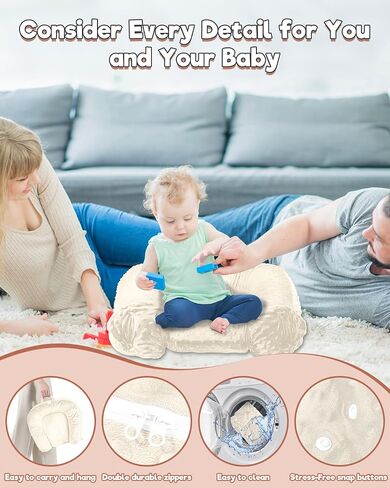 Baobrava Baby Lounger, Portable Tummy Time Mat and Infant Floor Seat,White | Double-Sided Velvet and Dotted Fleece, Breathable Soft, Removable Washable Cover, Easy To Fold and Carry, Baby Essential Gift in Saudi Arabia