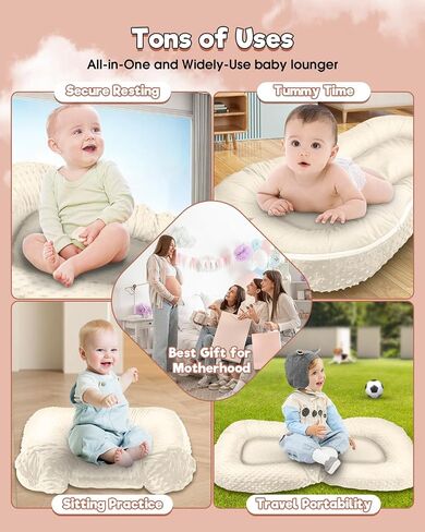 Baobrava Baby Lounger, Portable Tummy Time Mat and Infant Floor Seat,White | Double-Sided Velvet and Dotted Fleece, Breathable Soft, Removable Washable Cover, Easy To Fold and Carry, Baby Essential Gift in Saudi Arabia