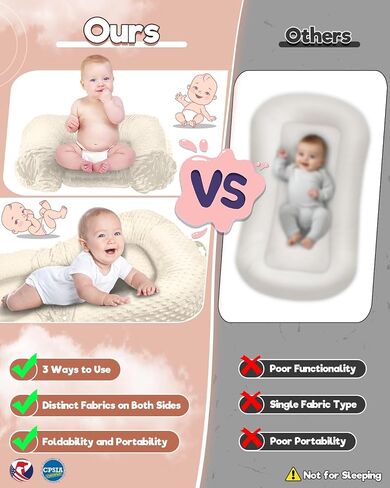 Baobrava Baby Lounger, Portable Tummy Time Mat and Infant Floor Seat,White | Double-Sided Velvet and Dotted Fleece, Breathable Soft, Removable Washable Cover, Easy To Fold and Carry, Baby Essential Gift in Saudi Arabia