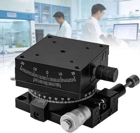 Manual Linear Stage, Optical Positioning Sliding Table with Scale Ruler, 60x60mm Precise Goniometer Stage, ±20° Tilt Angle Adjustment, Dovetail Platform, for Optical Equipment in Kuwait