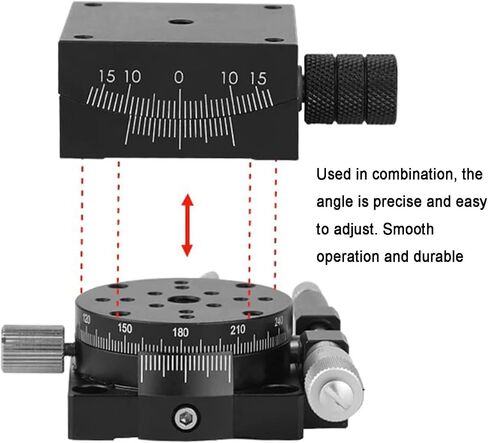 Manual Linear Stage, Optical Positioning Sliding Table with Scale Ruler, 60x60mm Precise Goniometer Stage, ±20° Tilt Angle Adjustment, Dovetail Platform, for Optical Equipment in Kuwait