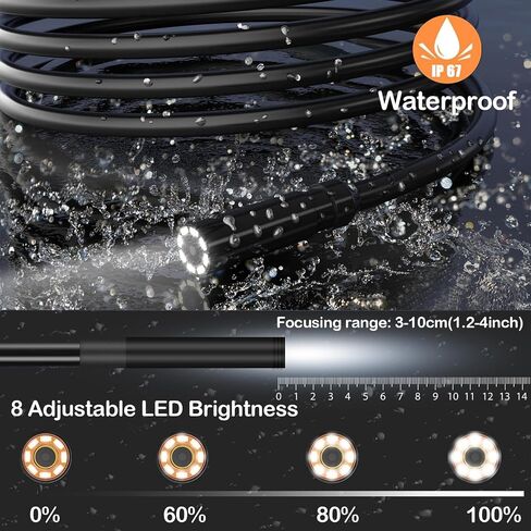 بوريسكوب 5.2 ملم، كاميرا منظار مع ضوء، كاميرا مجاري مقاومة للماء IP67 مع شاشة LCD 4.3 بوصة، دقة 1080 بكسل عالية الدقة مع 8 مصابيح LED، بطاقة 32 جيجابايت، حقيبة حمل، أدوات للرجال وأدوات للرجال in Kuwait