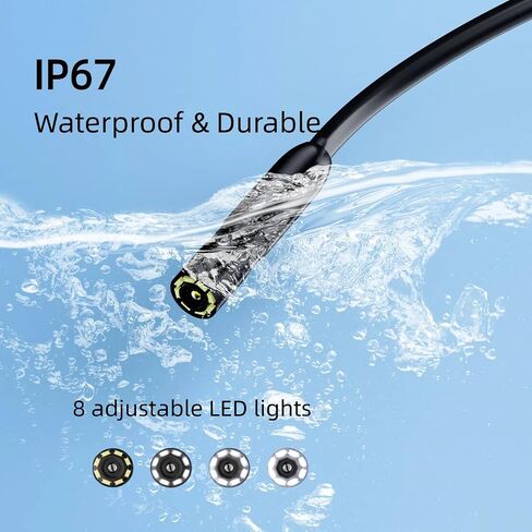 Endoscope Camera with Light for iPhone & Android, 16.4FT Borescope Inspection Camera, 1920×1440 HD Snake Camera for Pipe, Plumbing, Car Repair, Waterproof IP67, 3-in-1 Plug & Play | Waterproof, 3MP Camera, Flexible, With Light, For Pipe Drain Sewer Automo in Kuwait