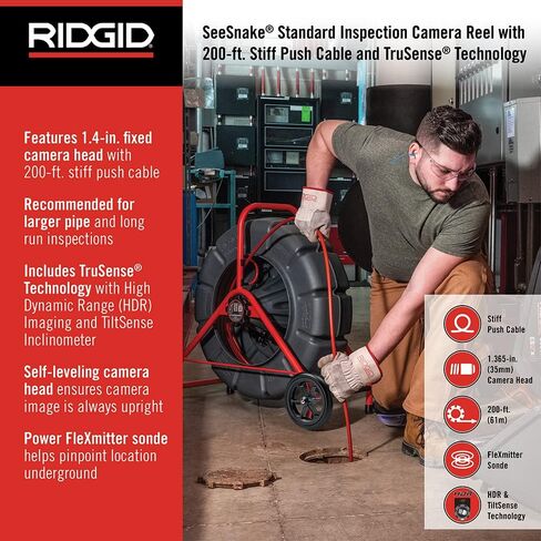 RIDGID 63603 200' Standard SeeSnake Self Leveling TruSense Sewer Camera Reel, Sewer Inspection in Kuwait