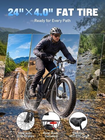 Electric Bike for Adults 2000W Peak 24" Fat Tire All-Terrain E-Bike, 37MPH 70+ Miles Long Range Ebike, 52V 19.2 AH Battery Tested to UL 2849 Electric Bicycle for Mountain Commuter Offroad in Kuwait