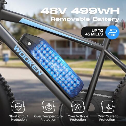 Wooken Electric Bike for Adults, 20"x4.0" Fat Tire Electric Bike, 500W Motor Ebike, 48V 499WH Removable Battery, Up to 45 Miles Electric Bicycle, SGS Certified to UL 2849 in Kuwait