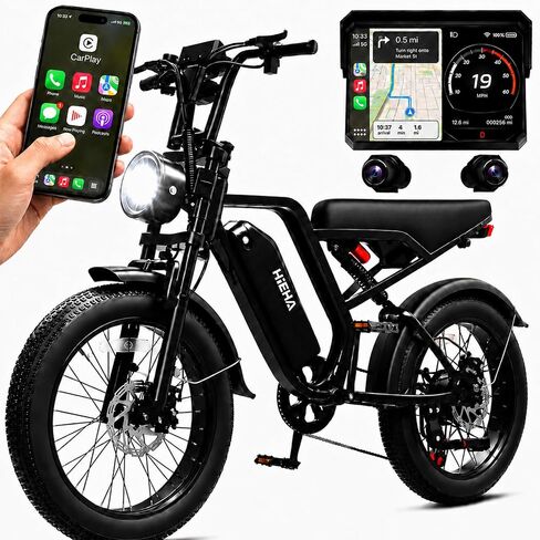 دراجة كهربائية للبالغين، محرك ذروة 1500 وات، نطاق 70 ميلاً مع Apple CarPlay وAndroid Auto، 20 بوصة × 4.0 بوصة، دراجة ترابية كهربائية كاملة التعليق بـ 7 سرعات in Kuwait