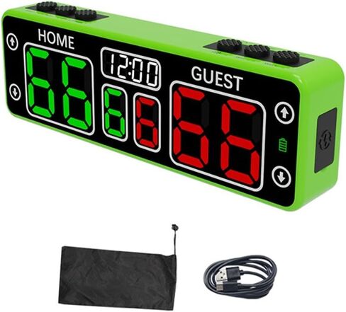 Electronic Scoreboard, LED Rechargeable Digital Timer with Touch & Rubber Buttons, ABS Portable Display for Basketball Football Rugby Indoor Games, Wall Mount or Tabletop Use (Colors Vary)(green) in Kuwait
