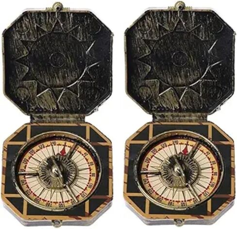 2Pcs Nautical Compass Pirate Captain Costume Halloween Party Cosplay Decoration Deft Design, Costumes, Decortions，Pirate Compass, Bronze Compasses in Kuwait