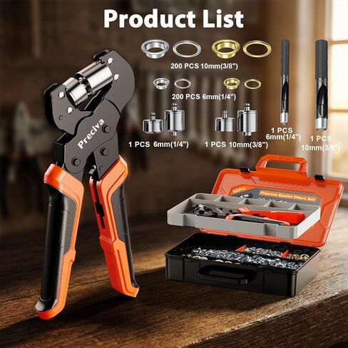 2-Size Grommet Tool Kit with Quick-Change Jaws - 1/4" 3/8" Hole Punch & Eyelet Setter, 400Pcs Gold/Silver Grommets, Ratchet Pliers, No Screwdriver for Jaw Swap, Punch Awl for Fabric Tarpaulin Canvas in Kuwait