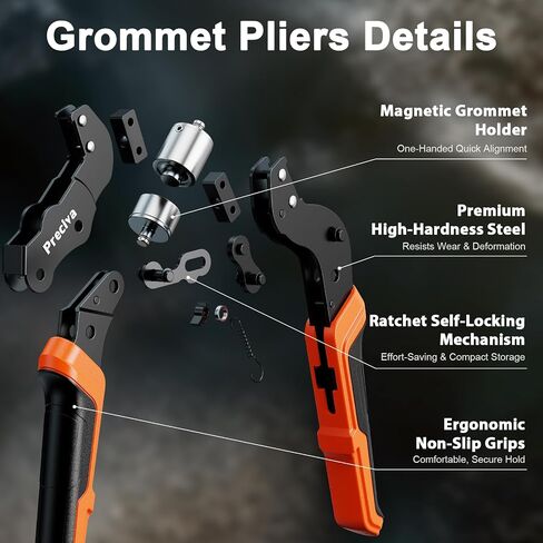 2-Size Grommet Tool Kit with Quick-Change Jaws - 1/4" 3/8" Hole Punch & Eyelet Setter, 400Pcs Gold/Silver Grommets, Ratchet Pliers, No Screwdriver for Jaw Swap, Punch Awl for Fabric Tarpaulin Canvas in Kuwait