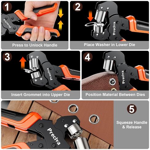 2-Size Grommet Tool Kit with Quick-Change Jaws - 1/4" 3/8" Hole Punch & Eyelet Setter, 400Pcs Gold/Silver Grommets, Ratchet Pliers, No Screwdriver for Jaw Swap, Punch Awl for Fabric Tarpaulin Canvas in Kuwait
