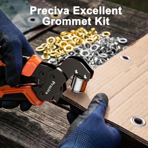 2-Size Grommet Tool Kit with Quick-Change Jaws - 1/4" 3/8" Hole Punch & Eyelet Setter, 400Pcs Gold/Silver Grommets, Ratchet Pliers, No Screwdriver for Jaw Swap, Punch Awl for Fabric Tarpaulin Canvas in Kuwait