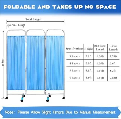 Portable Medical Privacy Screen with Wheels - Foldable Room Divider Waterproof Partition for Hospitals Clinics Bedrooms Salons(6 Panel) in Saudi Arabia