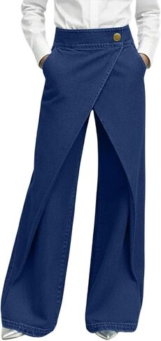 Women's High Waisted Dressy Pants Straight Leg Button Down Wrap Waist Vintage Trousers Elegant Denim Trouser in Kuwait