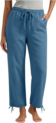 Ctreela Women Casual Linen Long Pants Elastic Drawstring Rise Jogger Trousers Lightweight Gauze Travel Vacation Pant in Kuwait