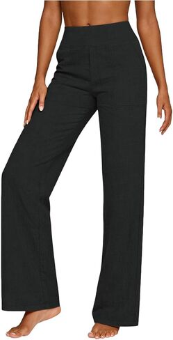 Ctreela Linen Pants for Women High Waist Straight Leg Pant Loose Fit Lightweight Trousers Breathable Work Office Slacks in Kuwait