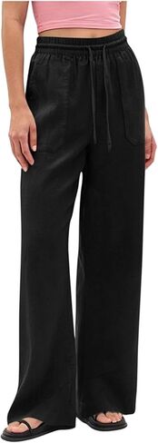 Ctreela Straight Leg Palazzo Pants for Women Casual Drawstring Flowy Beach Linen Trousers with Pockets Vacation Wear in Kuwait