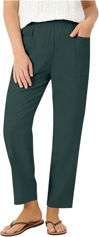 Ctreela Linen Long Pants for Women High Waisted Elastic Ankle Pant Trousers with Front Pockets Beach Travel Outfits in Kuwait