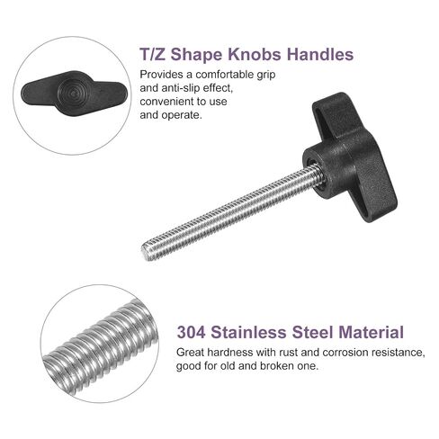 4Pcs Tee Wing Knobs Thumb Screws, M6 x 60mm Clamping Screw Knob Male Thread 304 Stainless Steel T Shaped Thumb Screws Handle 36mm Dia. for Hand Tightening Knob Replacement, Black in Kuwait