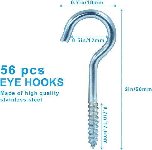 2 Inch Cup Hooks Screw in Heavy Duty, Stainless Steel Round End Screw Hook Self Tapping Screw Hooks Threaded Hook for Ceiling Wood, 50Pcs in Kuwait