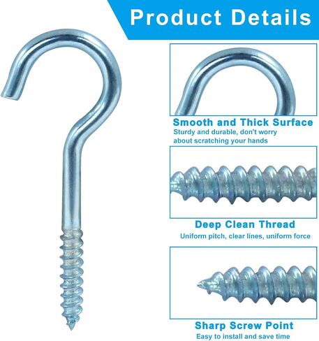 2 Inch Cup Hooks Screw in Heavy Duty, Stainless Steel Round End Screw Hook Self Tapping Screw Hooks Threaded Hook for Ceiling Wood, 50Pcs in Kuwait