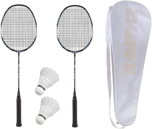 Badminton Racket Set of 2,Conical Non Slip Grip,Full Carbon Fiber Ultra-Light Offensive Student Durable Training Double Racket,with 2 Lightweight Shuttlecocks,1 Carrying Bag in Kuwait