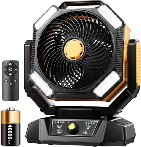 20000mAh Battery Camping Fan with 4 LED Lantern 8 Speeds Desk Fan Portable Outdoor Fan(Pink) in Kuwait