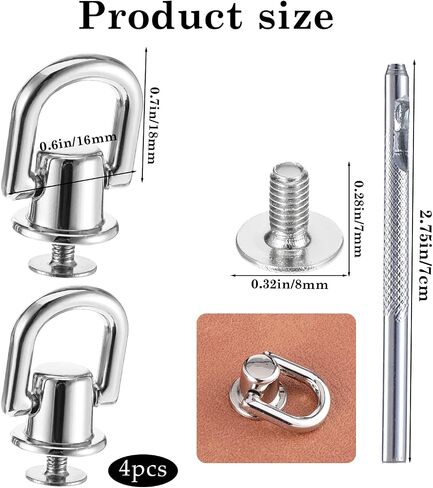 4 PCS D Rings للمحفظة ، أجهزة معدنية قابلة للتدوير 360 درجة ، مسمار برغي مسمار مع محفظة لكمة مصنوعة لوازم Crossbody Conversion Kit Diy Handbag Leather ، Twlar Dog (Gold) in Kuwait