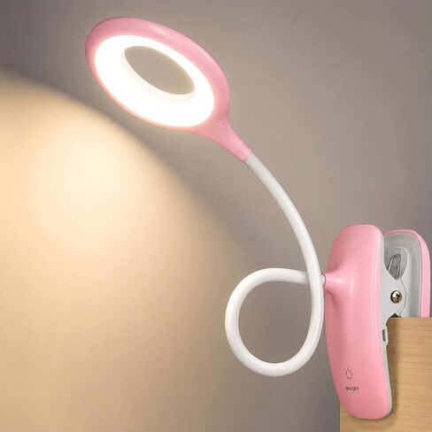 Clip On Reading Light, USB Rechargeable Clip On Lamp, 3 Color Touch Dimmable, Eye Protect, Pink in Saudi Arabia