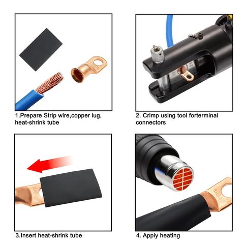 10 قطعة 1/0 AWG قياس النحاس العروات 3/8 "مع 10 قطعة الأسود والأحمر الحرارة يتقلص الدائري محطات الأسلاك الكهربائية تجعيد موصلات سلك العروة in Kuwait