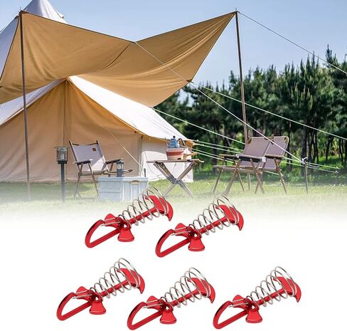 Deck Anchor Pegs, 5 Pack Fishbone Spring Hook Aluminum Alloy & Stainless Steel for Tent Awning on Wooden Planks in Kuwait