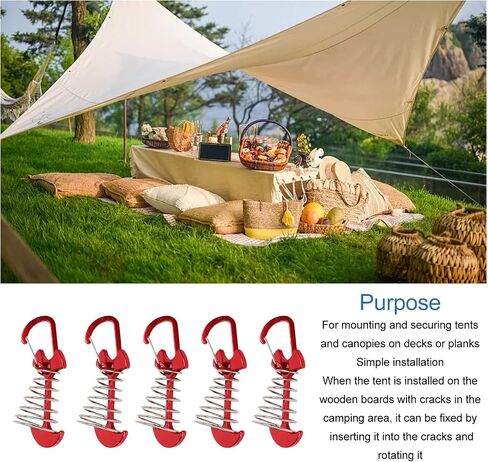 Deck Anchor Pegs, 5 Pack Fishbone Spring Hook Aluminum Alloy & Stainless Steel for Tent Awning on Wooden Planks in Kuwait