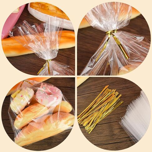 Meezy 100 PCS Cellophane Wrap Facs for Gift Calls 7 × 14 بوصة ، حقائب سلة واضحة مع روابط الذهب تويست للهدية التغليف التشيلو البلاستيكي لعيد الميلاد حفل زفاف حفل زفاف in Kuwait
