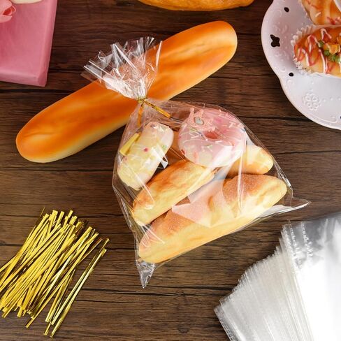 Meezy 100 PCS Cellophane Wrap Facs for Gift Calls 7 × 14 بوصة ، حقائب سلة واضحة مع روابط الذهب تويست للهدية التغليف التشيلو البلاستيكي لعيد الميلاد حفل زفاف حفل زفاف in Kuwait