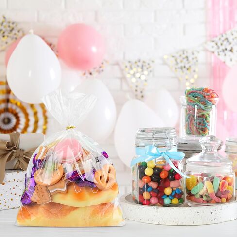 Meezy 100 PCS Cellophane Wrap Facs for Gift Calls 7 × 14 بوصة ، حقائب سلة واضحة مع روابط الذهب تويست للهدية التغليف التشيلو البلاستيكي لعيد الميلاد حفل زفاف حفل زفاف in Kuwait