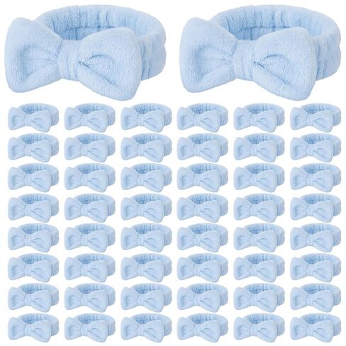 Wavyknot 50 Pcs Pink Spa Headband Bulk Spa Sleepover Party Supplies for Washing Face with Removable Bow Makeup Elastic Bowknot Headbands for Women Gifts Soft Skincare Microfiber Hairbands(Pink Style) in Saudi Arabia