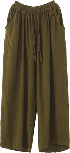 Linen Wide-Leg Pants Low Crotch Drawstring Trousers Relaxed Fit Meditation Pants for Women Spring Summer Fall in Kuwait