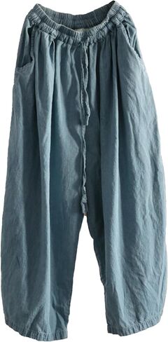Linen Wide-Leg Pants Low Crotch Drawstring Trousers Relaxed Fit Meditation Pants for Women Spring Summer Fall in Kuwait