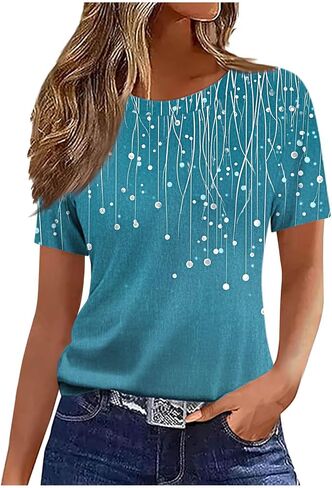 Summer Tops for Women 2026 Vintage Boho Floral Print Short Sleeve T Shirts Casual Crew Neck Tunic Blouses Cute Tees in Kuwait