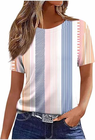 Summer Tops for Women 2026 Vintage Boho Floral Print Short Sleeve T Shirts Casual Crew Neck Tunic Blouses Cute Tees in Kuwait