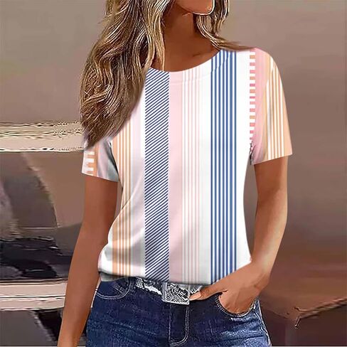 Summer Tops for Women 2026 Vintage Boho Floral Print Short Sleeve T Shirts Casual Crew Neck Tunic Blouses Cute Tees in Kuwait