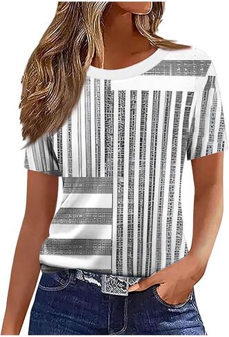 Summer Tops for Women 2026 Vintage Boho Floral Print Short Sleeve T Shirts Casual Crew Neck Tunic Blouses Cute Tees in Kuwait