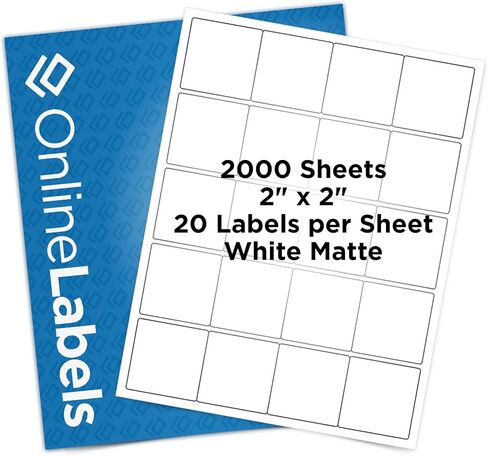 2 x 2 Square Labels - Permanent, White Matte - Candle, QR, Product Labels - Pack of 2,000 Labels, 100 Sheets - Inkjet/Laser Printers - Online Labels in Saudi Arabia