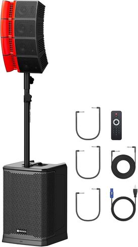 نظام PA مدعوم من NBVOICE PRX II - مجموعة وحدات مكونة من 5 قطع (12 بوصة فرعية + 4 مصفوفات علوية) | بلوتوث، USB، خلاط مدمج لحفلات الفناء الخلفي والمقهى والتجمعات الصغيرة in Kuwait