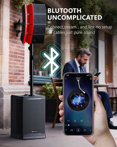 نظام PA مدعوم من NBVOICE PRX II - مجموعة وحدات مكونة من 5 قطع (12 بوصة فرعية + 4 مصفوفات علوية) | بلوتوث، USB، خلاط مدمج لحفلات الفناء الخلفي والمقهى والتجمعات الصغيرة in Kuwait