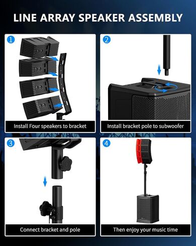 نظام PA مدعوم من NBVOICE PRX II - مجموعة وحدات مكونة من 5 قطع (12 بوصة فرعية + 4 مصفوفات علوية) | بلوتوث، USB، خلاط مدمج لحفلات الفناء الخلفي والمقهى والتجمعات الصغيرة in Kuwait