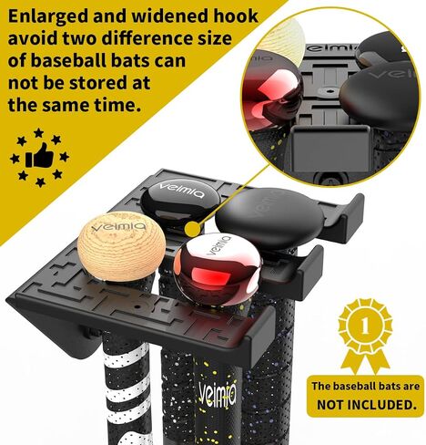 veimia Baseball Bat Holder Wall Mount, Baseball Bat Storage Rack, Holds 4 Bats on Wooden or Concrete Wall, Metal Bat Hanger with Fully Wrapped Rubber Mat, Hardware Included in Kuwait